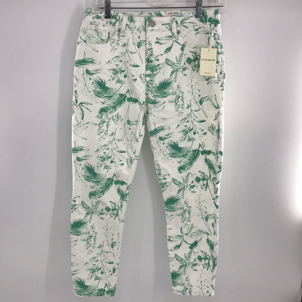 NEW Lucky Brand Low Rise Crop Jeans Palm Green/ White Tropical Print Sz 10/30